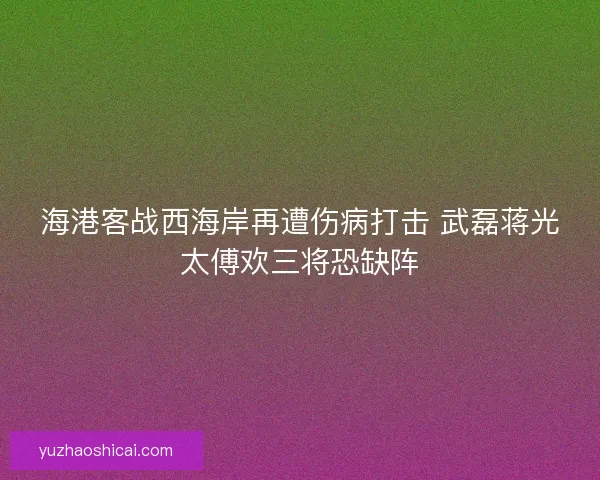 海港客战西海岸再遭伤病打击 武磊蒋光太傅欢三将恐缺阵
