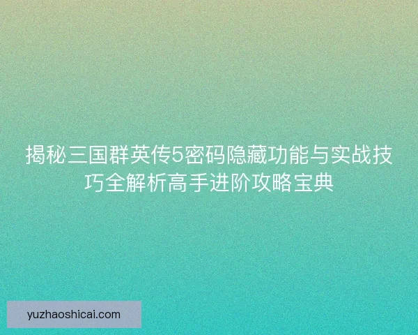揭秘三国群英传5密码隐藏功能与实战技巧全解析高手进阶攻略宝典